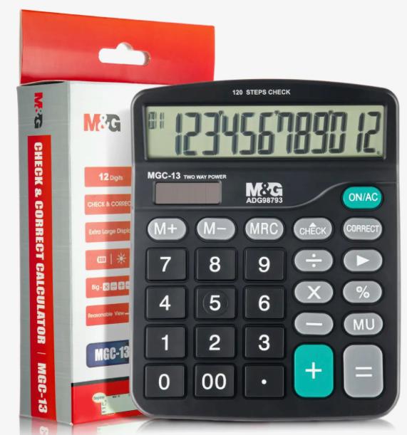 Calculatrice de bureau 12 chiffres M&G MGC-13 ADG98793 avec grand écran LCD fonction de vérification et de correction Alimentation solaire et batterie
