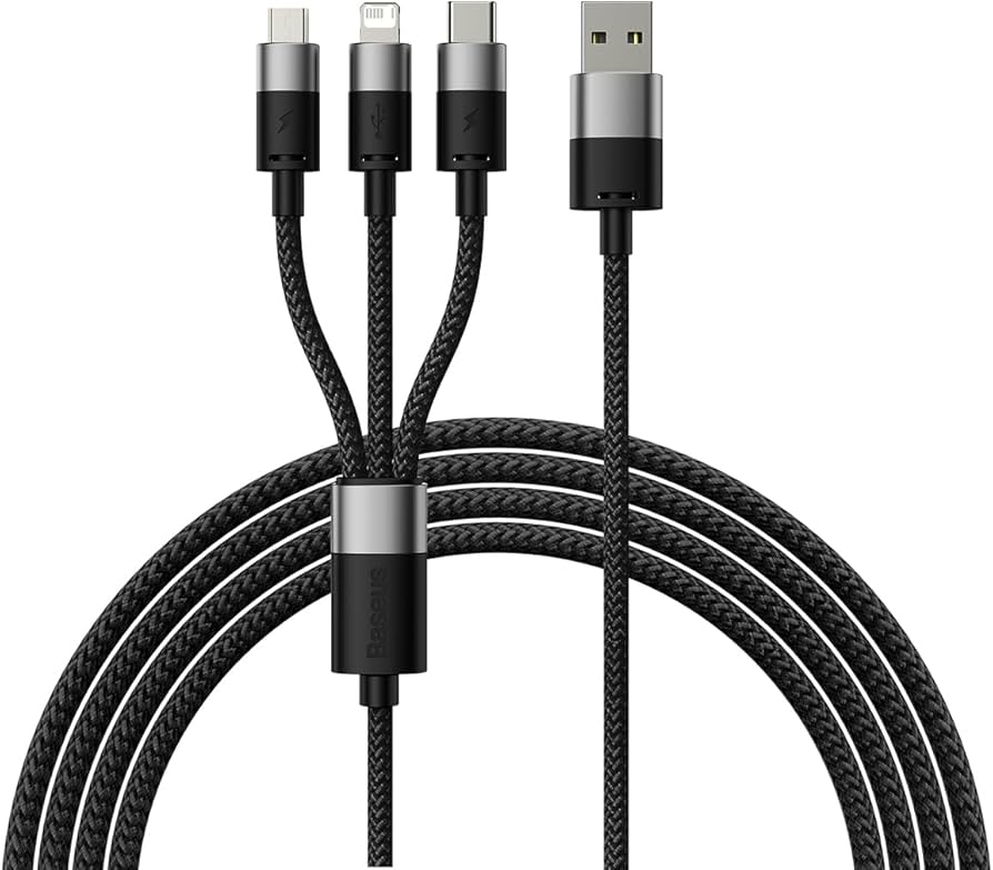 Cable Baseus CAXS000001 Micro USB, USB type-c, lihgtning tressé 1.2m noir