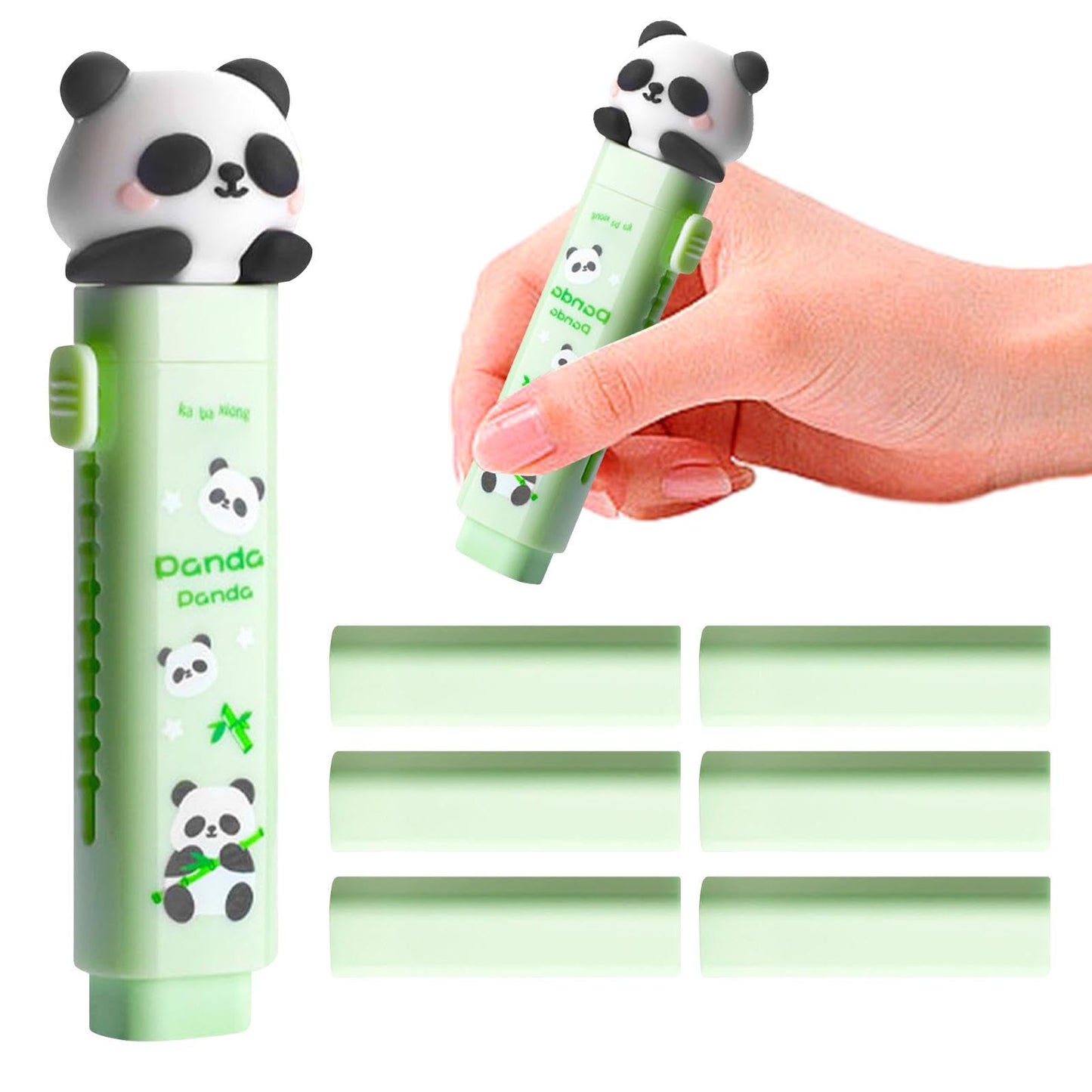 Gomme retractable push-up avec 2 recharges cartoon VERT