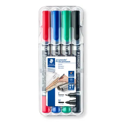 Marqueur permanent lumocolor staestler double pointe fine 0.6mm et pointe moyen rouge