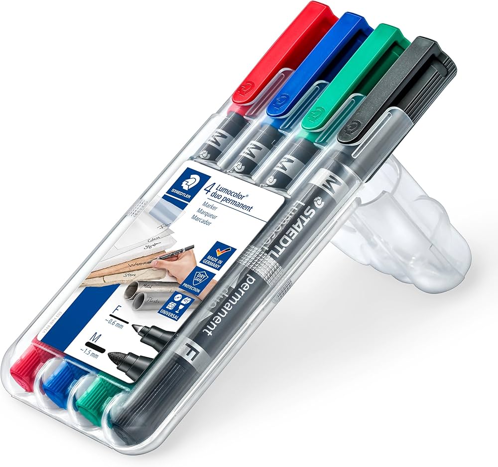 Marqueur permanent lumocolor staestler double pointe fine 0.6mm et pointe moyen vert