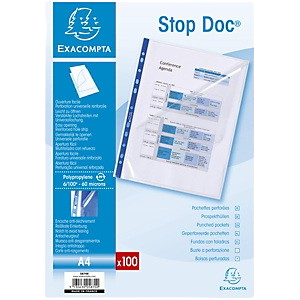 Pochettes perforées transparent A4 stop doc exacompta ( x100 )