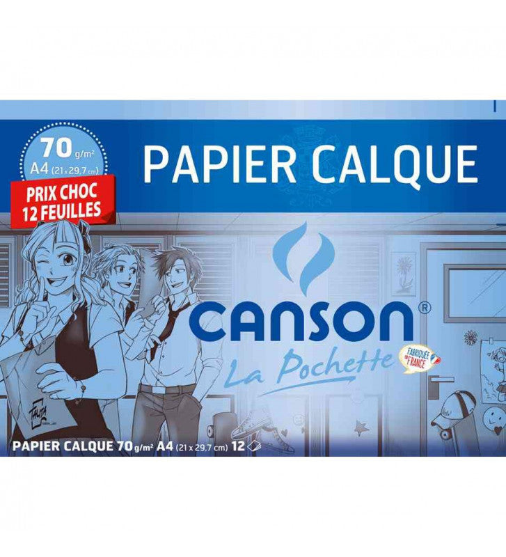 Papier Calque 21*29.7cm 12 feuilles canson la pochette 70g