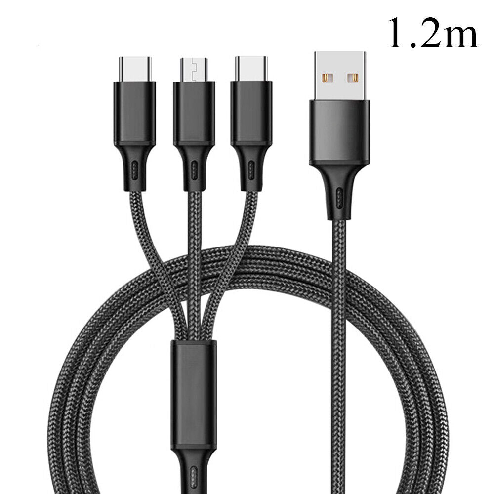 Cable PD RAVIAD Micro USB, USB type-c, lihgtning tressé 1.2m noir