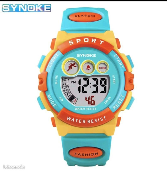 Montre Enfant Digitale Sport SYNOKE 9802 Etanche Orange/Jaune/Bleu