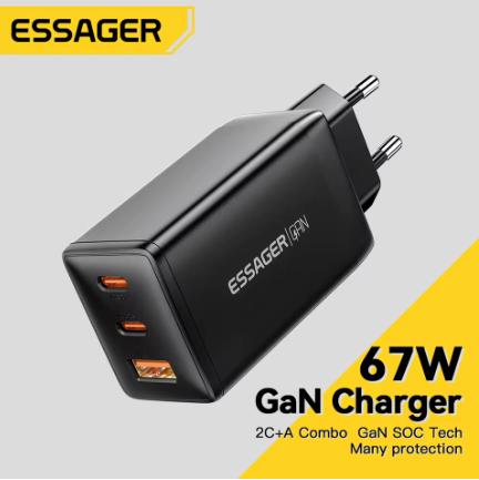 Chargeur USB C/USB ESSAGER 65W ECT2CA-MYB01 GAN 1xUSB-A 2xUSB-C