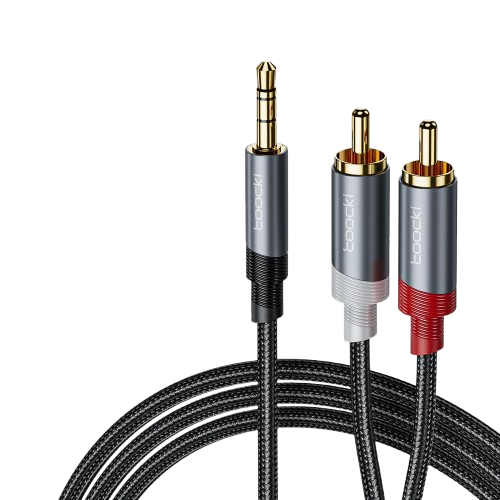 Cable jack 3,5mm Male vers 2RCA Male TOOCKI 5m tressé Gris
