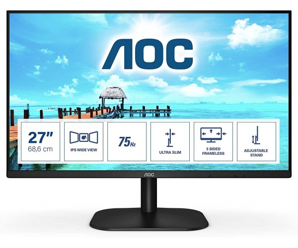 27" Ecran PC 27" AOC 27B2H/EU led fhd 1920x1080 hdmi-vga noir – vue 3
