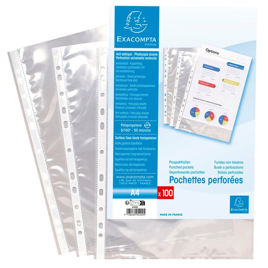 Pochettes perforées transparent A4 Exacompta 5000E ( x100 )