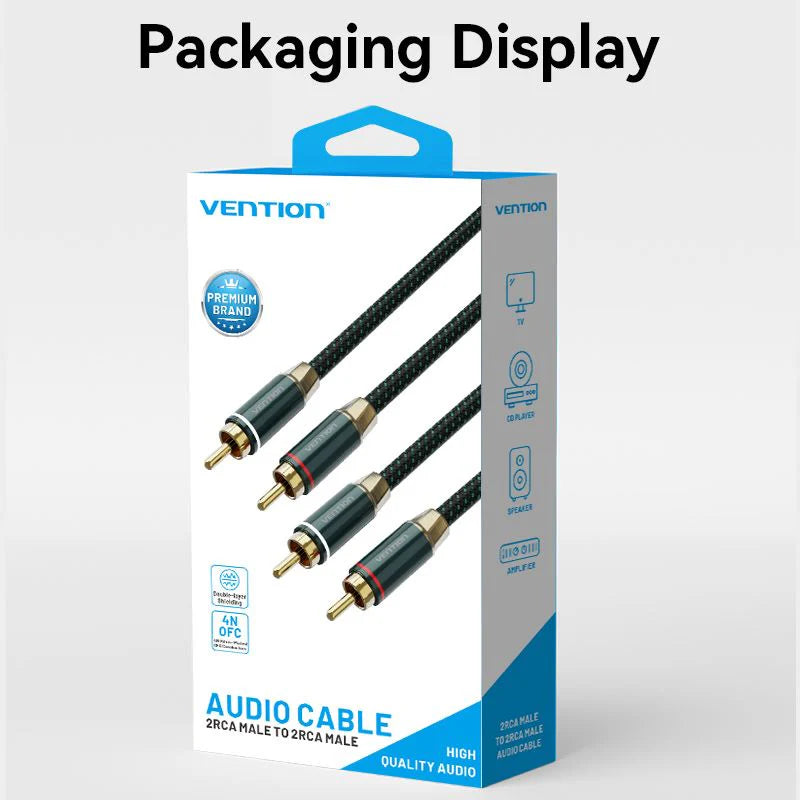 Cable audio 2RCA male/2RCA male VENTION BCMBH 2m Noir – vue 2