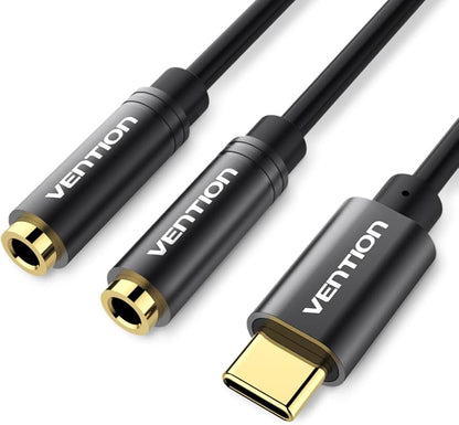 Adapt Splitter Audio Usb Type-C/ 2 Jack 3,5mm Femele Vention Noir