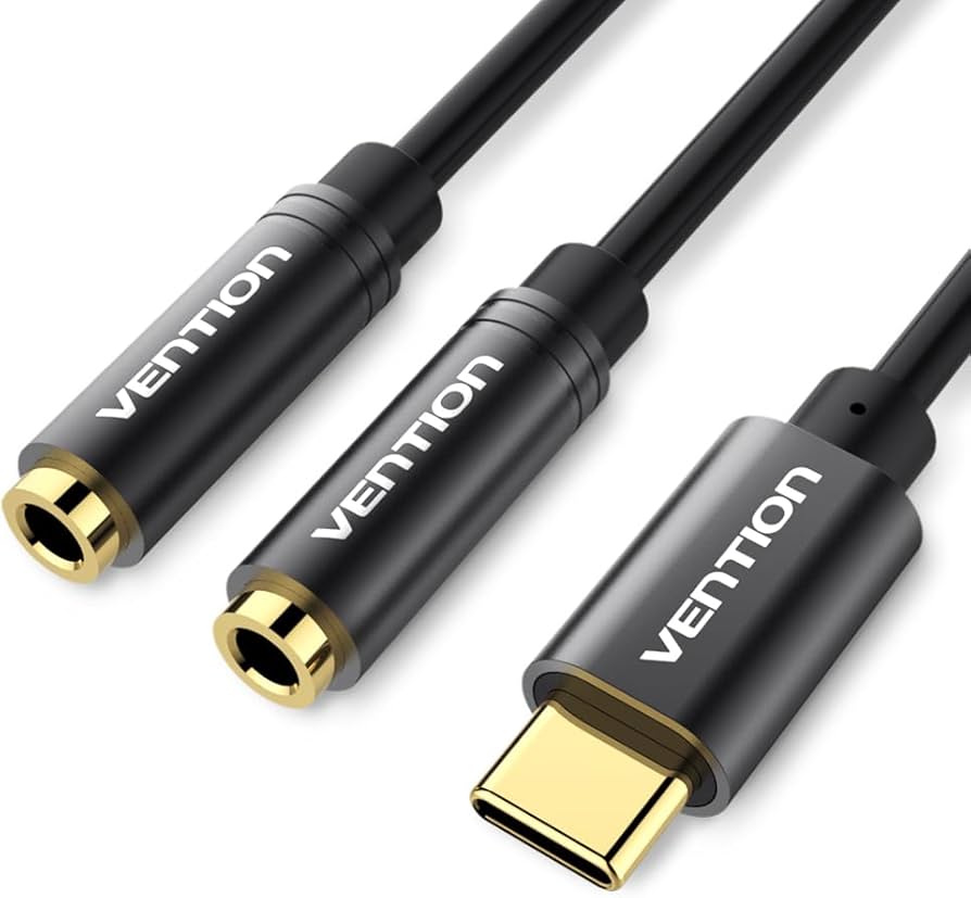 Adapt Splitter Audio Usb Type-C/ 2 Jack 3,5mm Femele Vention Noir – vue 2