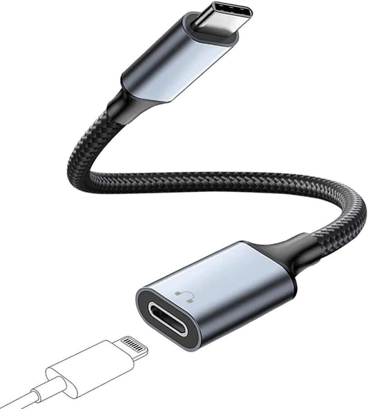 Cable USB-C Male vers USB-C Male + adaptateur Lightning Male/USB-C Femelle tressé Noir