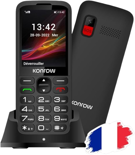 Mobile KONROW MOBY 1,77" DS Lampe+FM+Bluetooth Double SIM Noir
