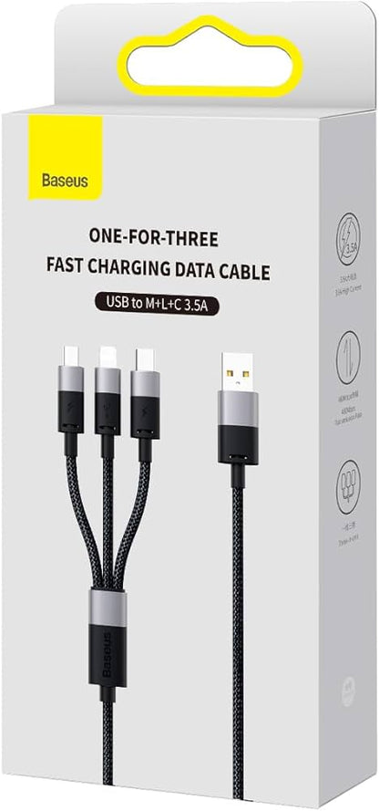 Cable Baseus CAXS000001 Micro USB, USB type-c, lihgtning tressé 1.2m noir