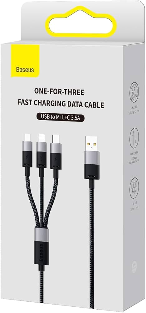 Cable Baseus CAXS000001 Micro USB, USB type-c, lihgtning tressé 1.2m noir – vue 2