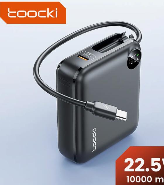 Batterie externe Toocki ultraplate avec recharge rapide 10 000 mAh aUSB-C 22,5W PD3.0 QC4+