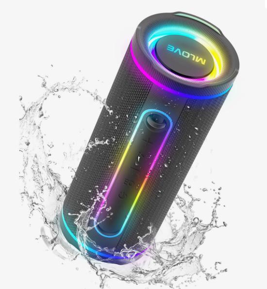 Enceinte Bluetooth 5.4 Mlove E80 avec double haut-parleurs et éclairage RGB étanche