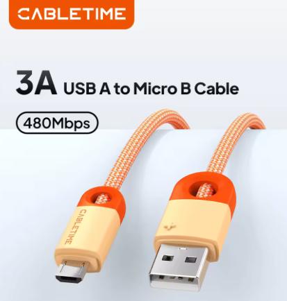 Cable USB-A vers Micro USB 3A CABLETIME 0,25m tressé