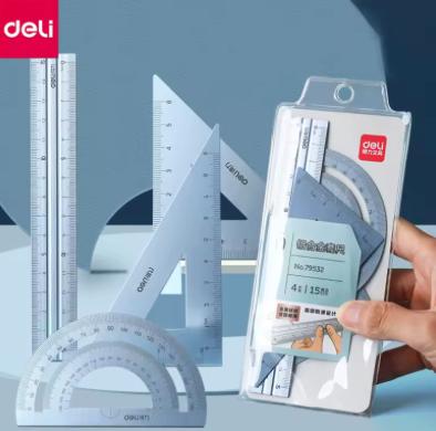 Kit règle équerre rapporteur DELI N0 79532 DL-79532-GD