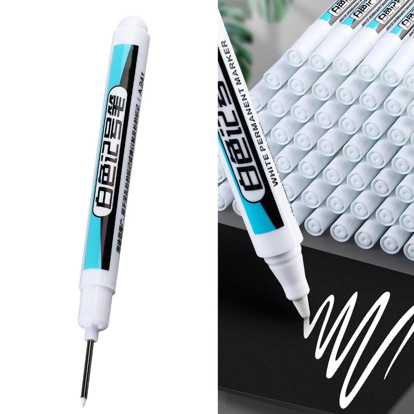 Stylo marqueur permanent blanc 3/5mmm Gel blanc étanche huile AUXIUS Blanc