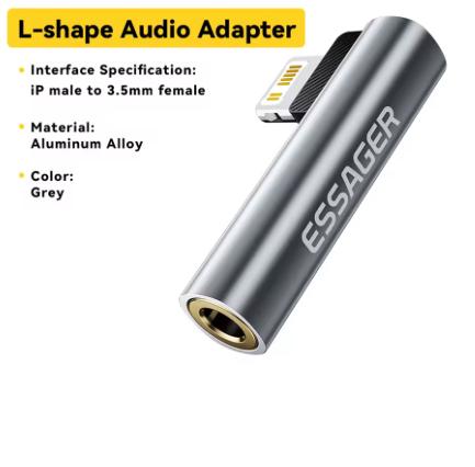 Adaptateur audio Essager Lightning male vers Jack 3,5mm femele – Coudé en L