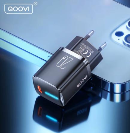 Chargeur mural mini Qoovi GaN 20W USB-C PD charge rapide
