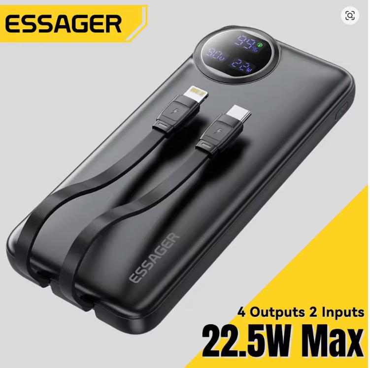 Batterie Externe ESSAGER 22.5W 20 000 mAh – Double Câble Intégré