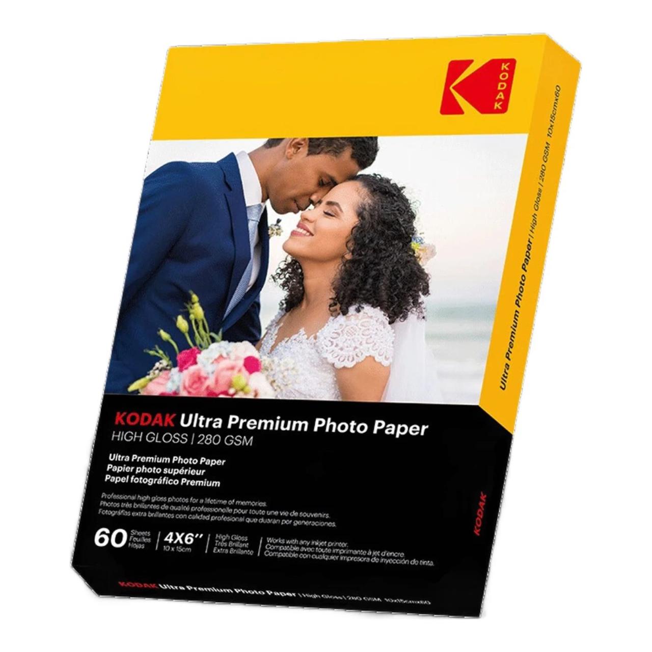 Papier photo Kodak  Ultra Premium, 60 feuilles, 10 x 15 cm (A6), Finition haute brillance, 280 g/m², Compatible jet d’encre