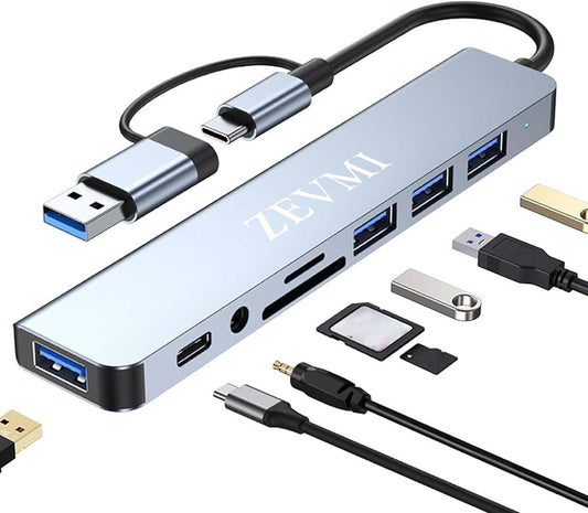 Hub usb & usb c 8 en 1 USB 2.0 USB 3.0 USB C TF/SD AUDIO BC1.2