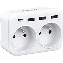 Multiprise chargeur mural LENCENT WW09-F2b-C3U 6 en 1 2AC 2 USB-A et 1 USB-C Blanc