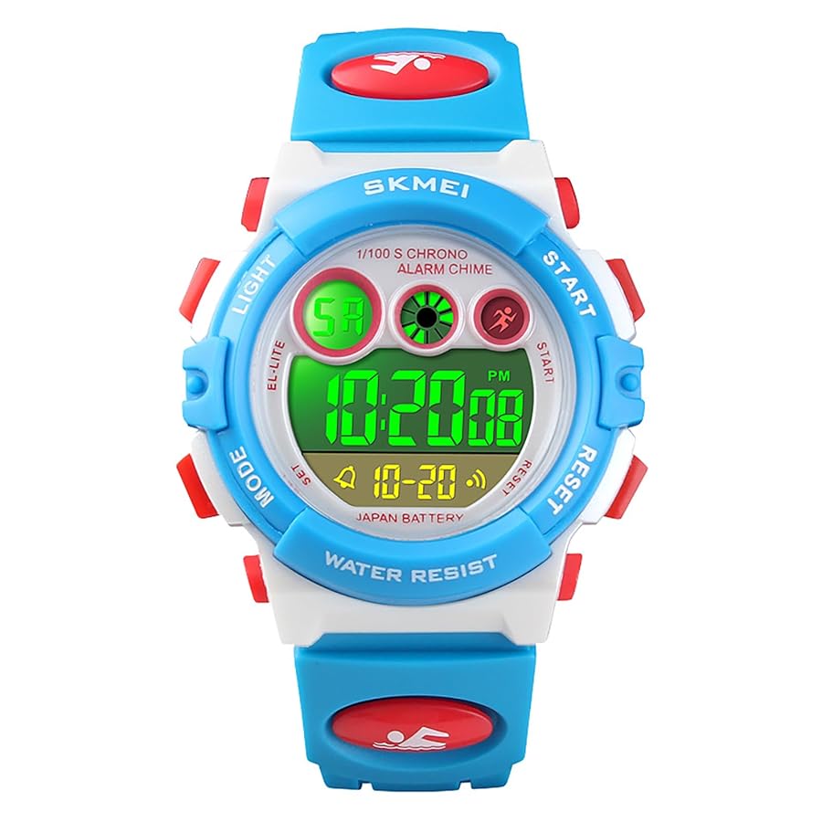 Montre Enfant Digitale Sport SYNOKE 9802 Etanche Rouge/Blanc/Bleu
