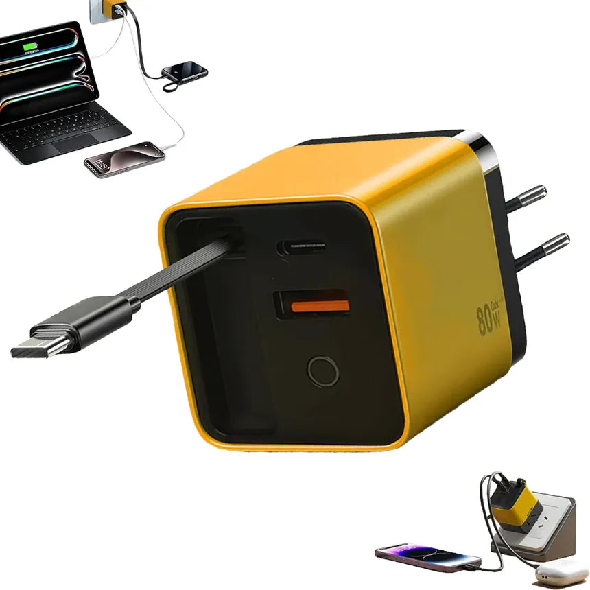 Chargeur USB-C et USB 80W avec cable télescopique USB-C