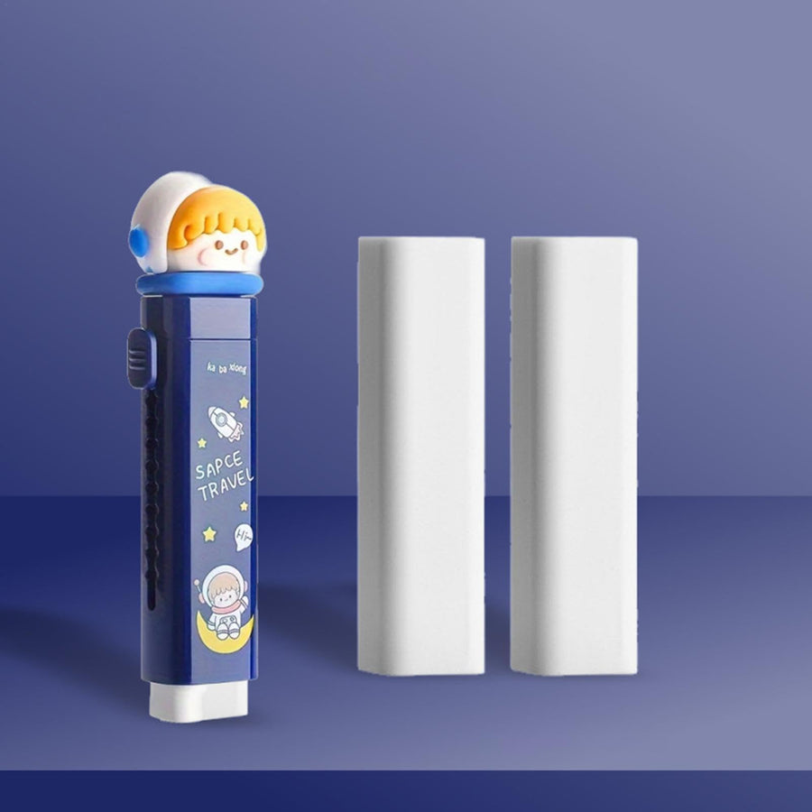 Gomme retractable push-up avec 2 recharges cartoon BLEU