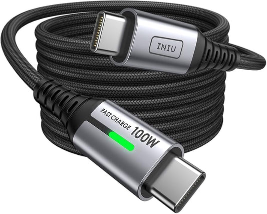 Cable Usb Type-C M/M Iniu 5a 100w Qc4.0 2 Metres Gris/Noir