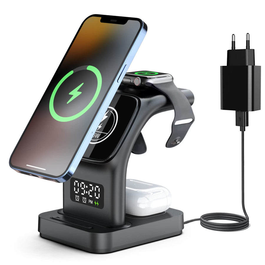 Chargeur rapide magnetique sans fil 5 en 1 pour Apple ou Samsung Noir