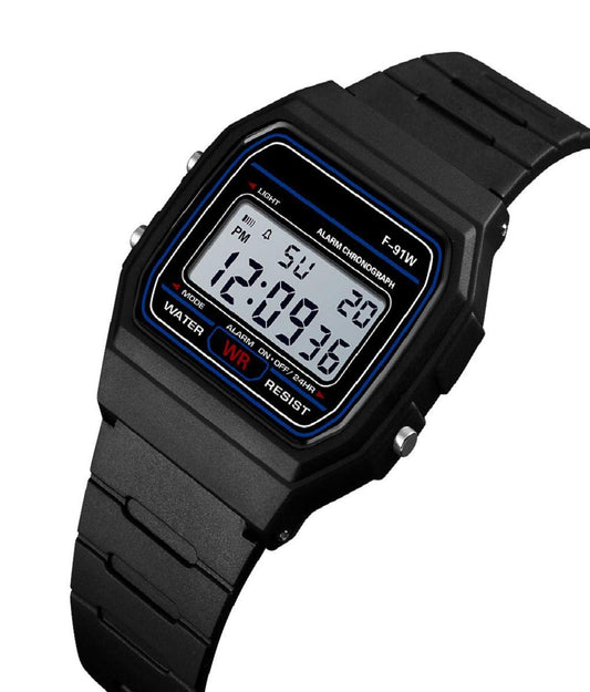 Montre de sport électronique noir , analogique, numérique, style militaire, étanche, LED