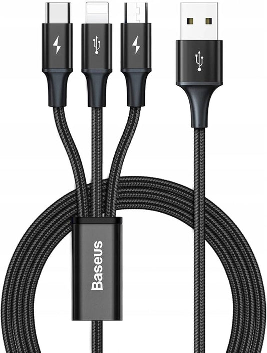 Cable USB 3 en 1 BASEUS "one-for-tree" tressé Noir/Gris
