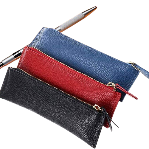 Trousse en cuir avec fermeture éclair pour crayons et stylos Vintage