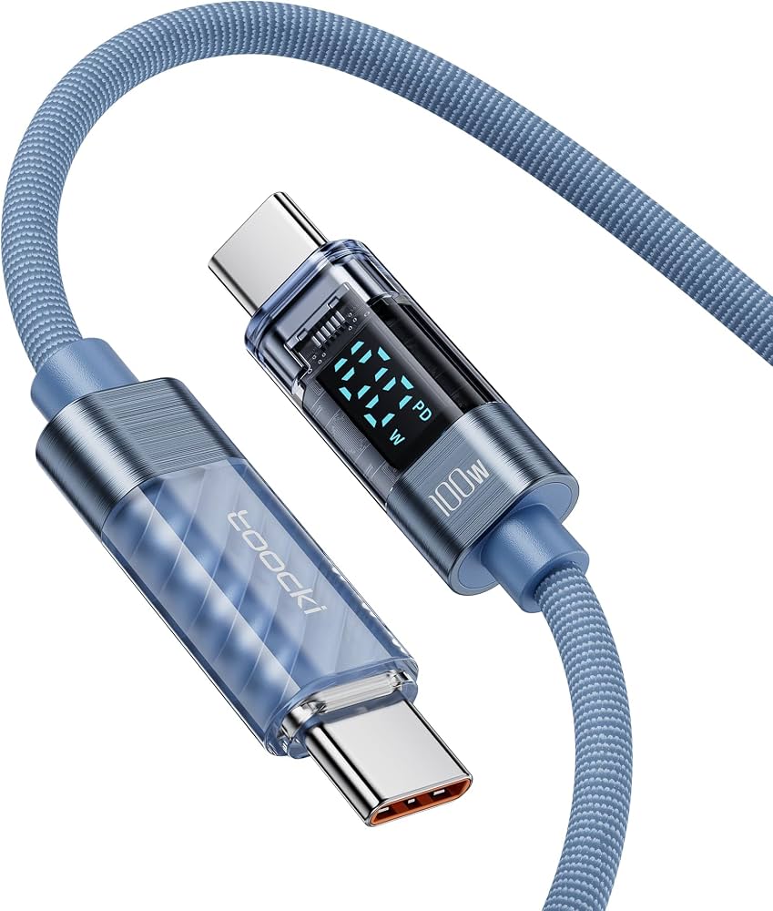 Cable USB-C male/USB-C charge rapide TOOCKI 1.2M BLEU
