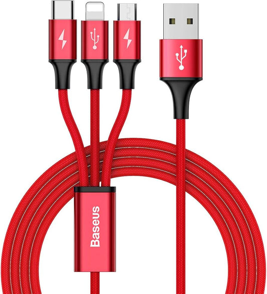 Cable USB multiples 3 en 1 BASEUS 1 ligntning 1 micro USB 1 USB-C 0,30m Noir/Vert/bleu/rouge