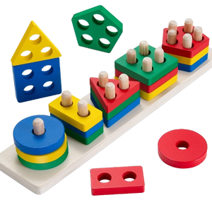 Jouet Montessori Coloré des formes Carrés ronds rectangles triangle en bois