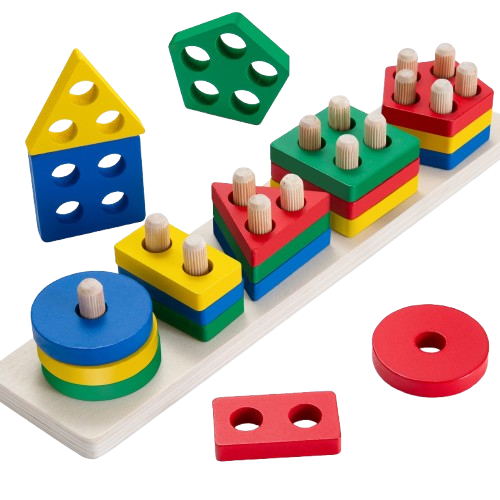 Jouet Montessori Coloré des formes Carrés ronds rectangles triangle en bois