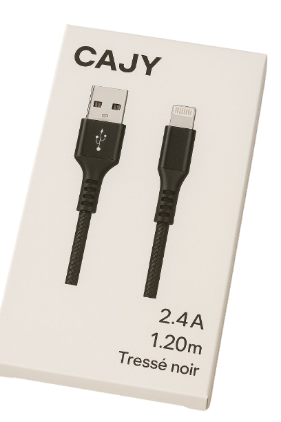 Cable USB/Lightning CAJY 0000001 2.4A 1.20m tressé noir