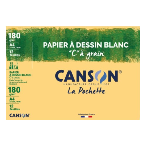 Papier a dessin Canson blanc 12 feuilles a grain 24x32  180g