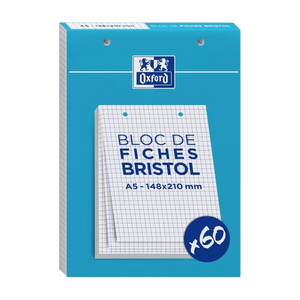 Bloc de fiche bristol A5 blanc 148x210mm 5x5 oxford