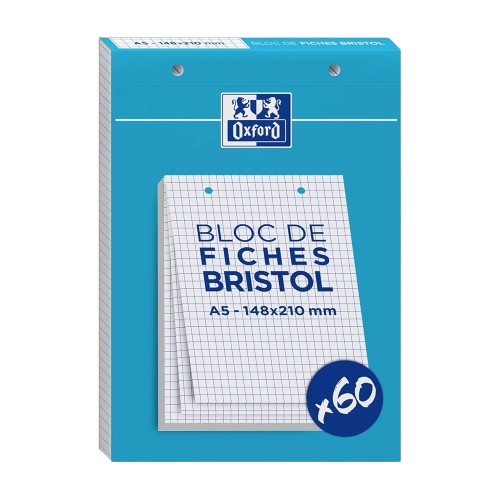 Bloc de fiche bristol A5 blanc 148x210mm 5x5 oxford