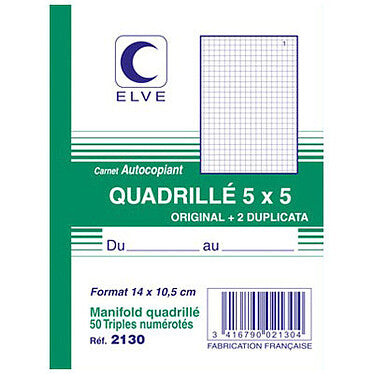 Carnet de notes ELVE Autocopiant quadrillé 5x5 A6 50 tripli 14x10,5cm Vert