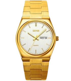 Montre à quartz SKMEI  pour homme en acier inoxydable - Blanc et doré