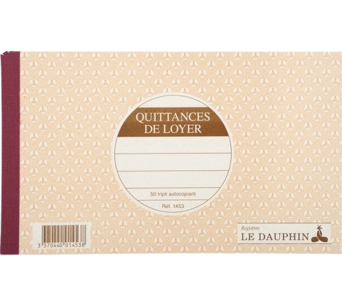Carnet de quittance de loyer + souche 11x27 50 tripli